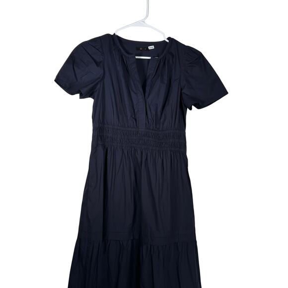 NWOT Quince Women's Navy Blue Tiered Maxi Dress XS Organic Poplin 4480-90 - Picture 4 of 11